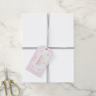 Roze Kerst Eerste Verjaardag Cadeautags Cadeaulabel