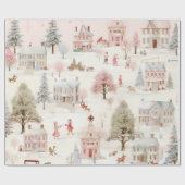 Roze Kerst Ephemera Patroon Wrapping Paper Cadeaupapier (Vlak)