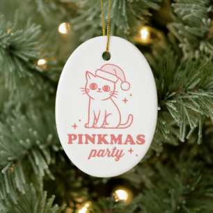 Roze Kerst esthetiek pinkmas feest meisjesachtige Keramisch Ornament
