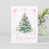 Roze Kerst Foto Feestdagenkaart (Staand voorkant)