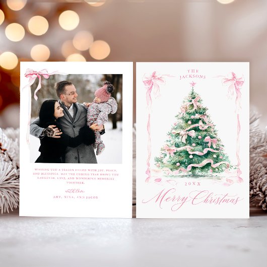 Roze Kerst Foto Feestdagenkaart
