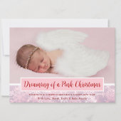 Roze Kerst Foto Sneeuwvlok Eerste Kerstmis Feestdagenkaart