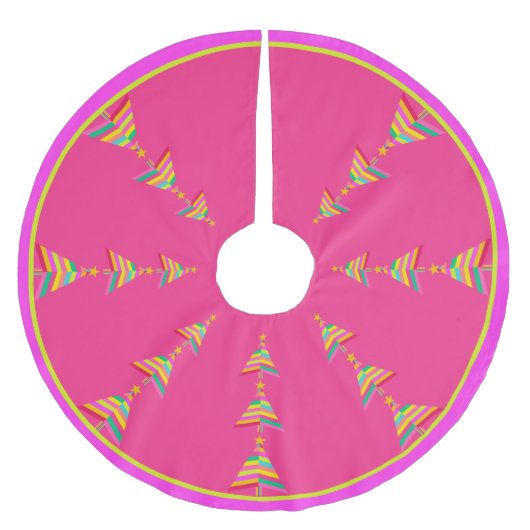 Roze Kerst Geometrische Regenboog Streep Kerstboom Rok (Voorkant)