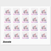 Roze Kerst Gepersonaliseerde Gingerbread House Vierkante Sticker (Vel)