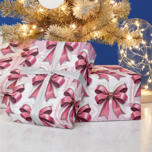 Roze Kerst Geplaagd Sneeuwvlokken Boog Patroon Cadeaupapier (Feestdagen)