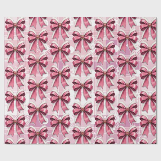 Roze Kerst Geplaagd Sneeuwvlokken Boog Patroon Cadeaupapier (Vlak)