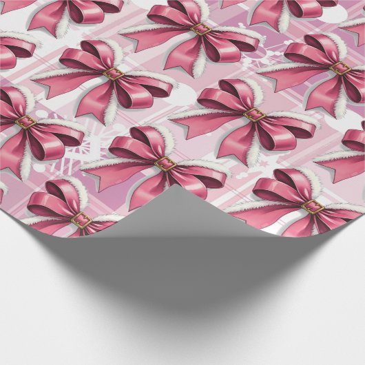 Roze Kerst Geplaagd Sneeuwvlokken Boog Patroon Cadeaupapier (Hoek)