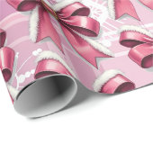 Roze Kerst Geplaagd Sneeuwvlokken Boog Patroon Cadeaupapier (Rol Hoek)