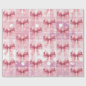 Roze Kerst Geplaagd Sneeuwvlokken Bow Coquette Cadeaupapier (Vlak)
