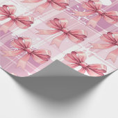 Roze Kerst Geplaagd Sneeuwvlokken Bow Coquette Cadeaupapier (Hoek)