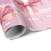 Roze Kerst Geplaagd Sneeuwvlokken Bow Coquette Cadeaupapier (Rol Hoek)