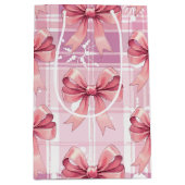 Roze Kerst Geplaagd Sneeuwvlokken Bow Coquette Medium Cadeauzakje (Voorkant)