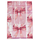 Roze Kerst Geplaagd Sneeuwvlokken Bow Coquette Medium Cadeauzakje (Achterkant)