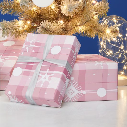 Roze Kerst Geplaagd Sneeuwvlokken Patroon Cadeaupapier (Feestdagen)