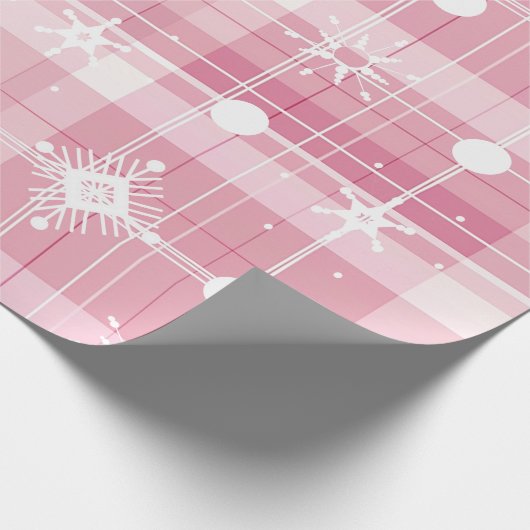 Roze Kerst Geplaagd Sneeuwvlokken Patroon Cadeaupapier (Hoek)
