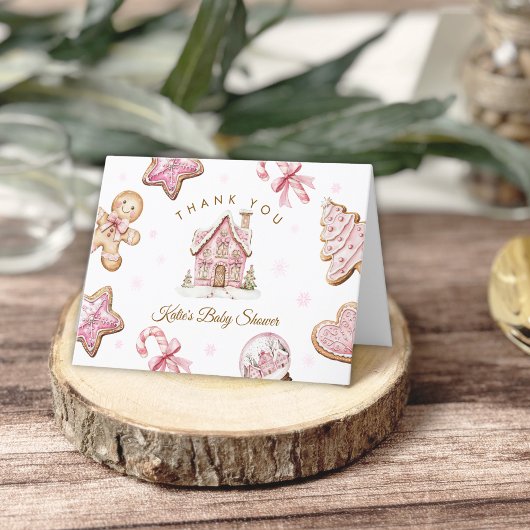 Roze Kerst GingerBread Baby Shower Bedankkaart