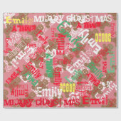 Roze Kerst Gingerbread Cadeaupapier Naam Aanpassen (Vlak)