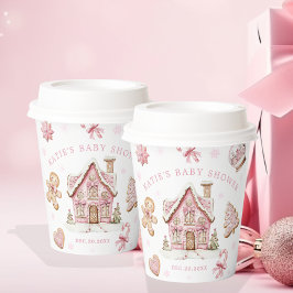 Roze Kerst Gingerbread Cookie Baby shower Girl Papieren Bekers