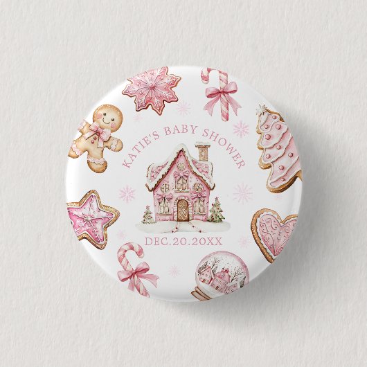 Roze Kerst Gingerbread Cookie Baby shower Girl Ronde Button 3,2 Cm (Voorkant)
