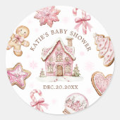 Roze Kerst Gingerbread Cookie Baby shower Girl Ronde Sticker (Voorkant)
