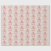 Roze Kerst Gingerbread Cookie Wrapping Paper Cadeaupapier (Vlak)