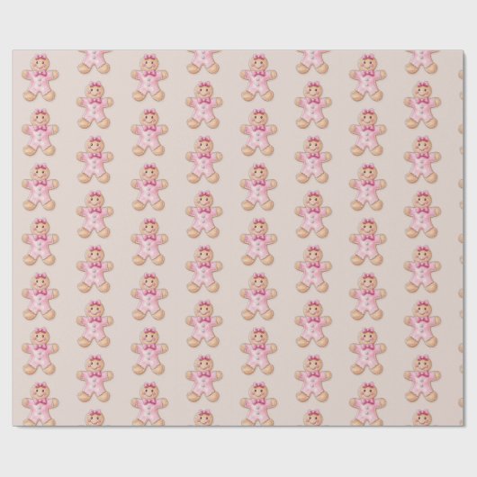 Roze Kerst Gingerbread Cookie Wrapping Paper Cadeaupapier (Vlak)