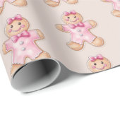 Roze Kerst Gingerbread Cookie Wrapping Paper Cadeaupapier (Rol Hoek)