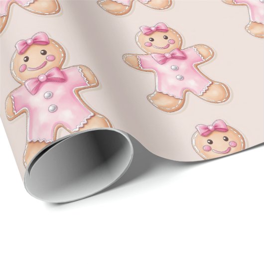 Roze Kerst Gingerbread Cookie Wrapping Paper Cadeaupapier (Rol Hoek)