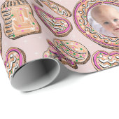 Roze Kerst Gingerbread Cookies Baby Foto Cadeaupapier (Rol Hoek)