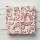 Roze Kerst Gingerbread Cookies Baby Foto Cadeaupapier