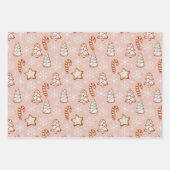 Roze Kerst Gingerbread Cookies Sneeuwvlokken Inpakpapier Vel (Voorkant 2)