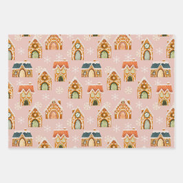 Roze Kerst Gingerbread Cookies Sneeuwvlokken Inpakpapier Vel