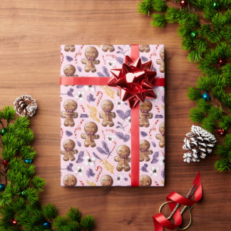 Roze Kerst Gingerbread en Candy Canes Cadeaupapier