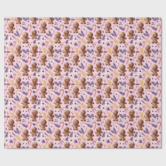 Roze Kerst Gingerbread en Candy Canes Cadeaupapier (Vlak)
