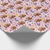 Roze Kerst Gingerbread en Candy Canes Cadeaupapier (Hoek)