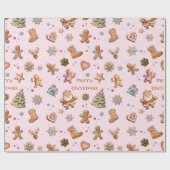 Roze Kerst Gingerbread Fun Schattige Cadeaupapier (Vlak)
