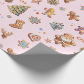 Roze Kerst Gingerbread Fun Schattige Cadeaupapier (Hoek)