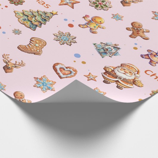 Roze Kerst Gingerbread Fun Schattige Cadeaupapier (Hoek)