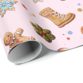 Roze Kerst Gingerbread Fun Schattige Cadeaupapier (Rol Hoek)