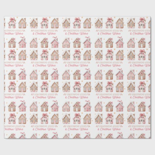 Roze Kerst Gingerbread Houses Wrapping Paper Cadeaupapier (Vlak)