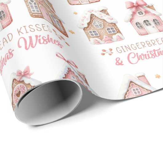 Roze Kerst Gingerbread Houses Wrapping Paper Cadeaupapier (Rol Hoek)