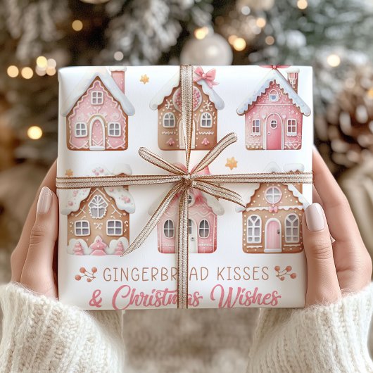 Roze Kerst Gingerbread Houses Wrapping Paper Cadeaupapier