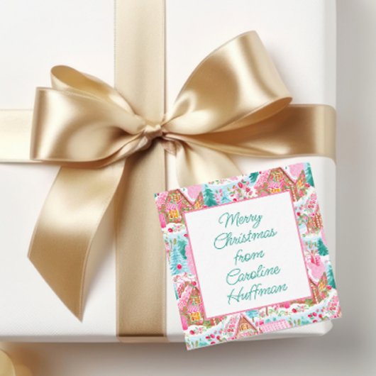Roze Kerst Gingerbread Huizen Gift Enclosure Notitiekaartje