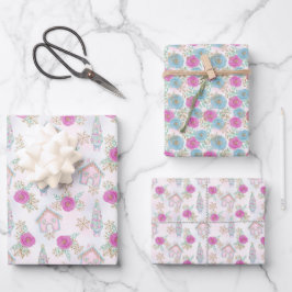 Roze Kerst Gingerbread Inpakpapier Vel