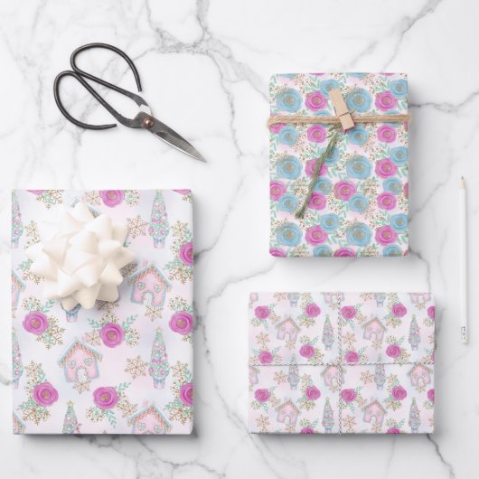 Roze Kerst Gingerbread Inpakpapier Vel (Voorkant)