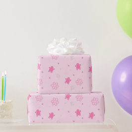 Roze Kerst Gingerbread Man Sneeuwvlokken Patroon Cadeaupapier