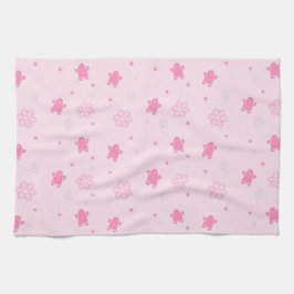 Roze Kerst Gingerbread Man Sneeuwvlokken Patroon Theedoek