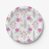 Roze Kerst Gingerbread Papieren Bordje (Voorkant)