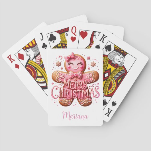 Roze Kerst Gingerbread Pokerkaarten (Achterkant)
