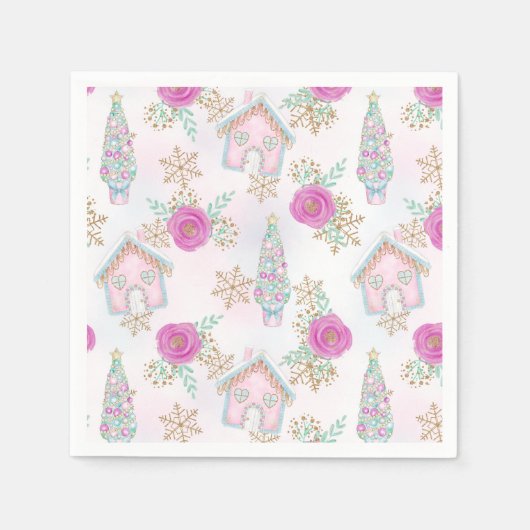 Roze Kerst Gingerbread Servet (Voorkant)